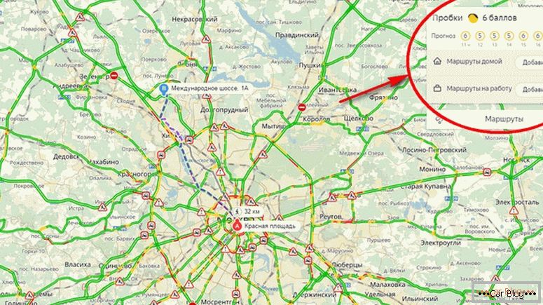 hogyan készíthet útvonalat egy Yandex térképen egy autóban, figyelembe véve a forgalmi dugókat